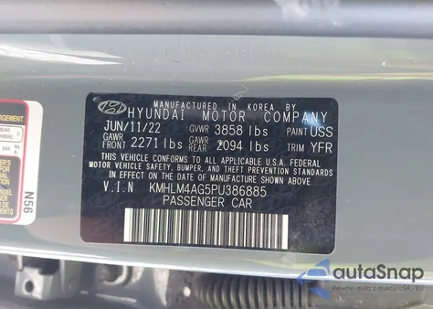 2023 Hyundai Elantra Sel z USA, uszkodzony, nr VIN KMHLM4AG5PU386885